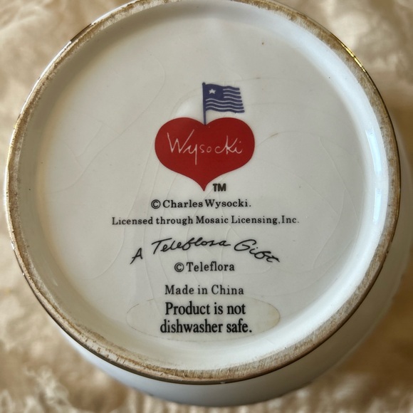 Vintage Charles Wysocki Ceramic Pedestal Bowl or Planter Christmas Love 2000 - Picture 5 of 6